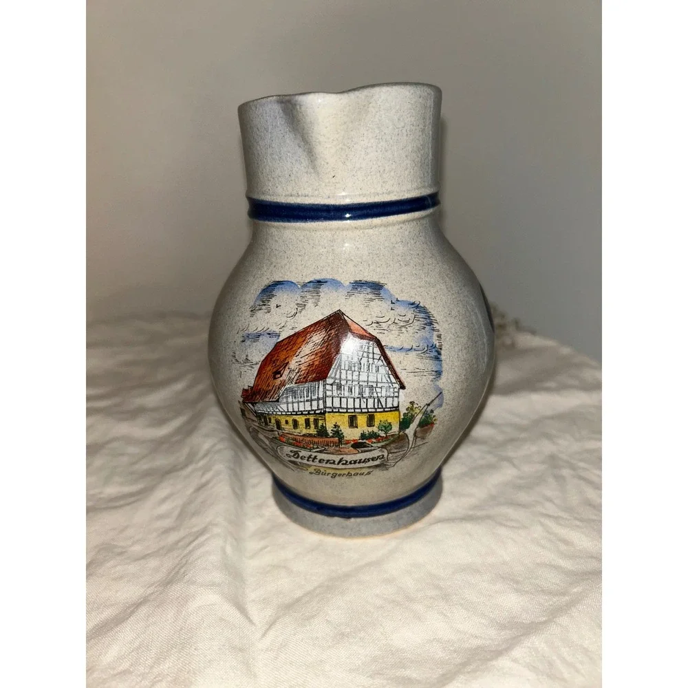 German Salt Glazed Stoneware Pitcher 0.5L Bettenhausen Burgerhaus Blue Grey Jug